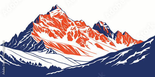 A mountain range with snow and orange peaks Vector