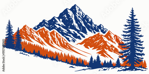 A mountain landscape with trees and snow Vector