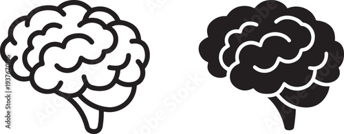 Brain Side View Outline and Flat Vector Icon Human Mind Symbol for Medical Apps and Websites.