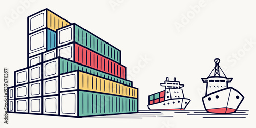 A cargo ship and containers on the dock Vector