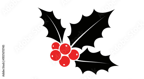 Stylized illustration of holly berries and leaves on a white background