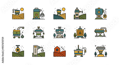 Agricultural Technology and Smart Farming Icons Set.