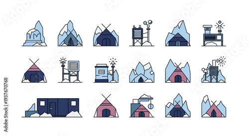 Collection of Arctic and Antarctic Expedition Icons.