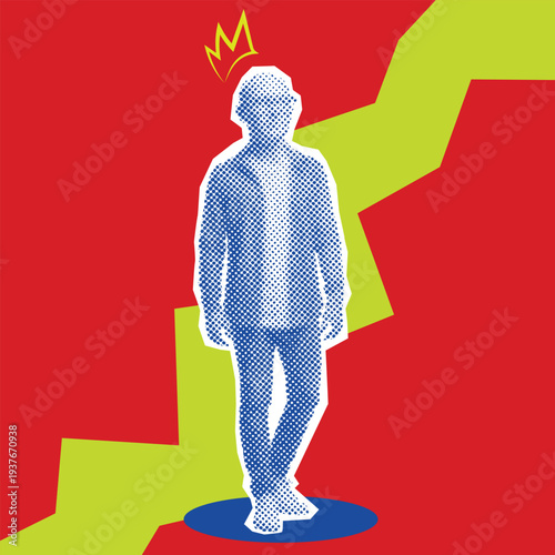 Confident person standing still and posing calmly while bold vibrant colors in the background create a modern expressive visual atmosphere