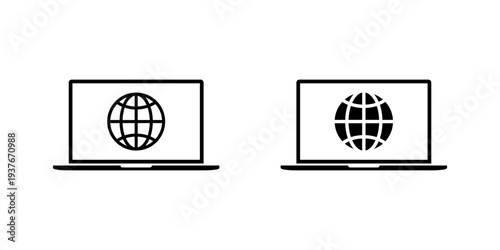 Laptop internet icon. Web access on notebook screen symbol