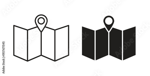 Map icon, Outline Symbol Illustration, Editable Stroke perfect for logos and more