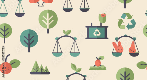 Eco-friendly balance concept: weighing nature elements, recycling, and sustainability
