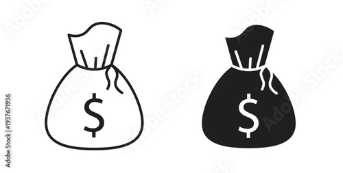 Money bag icon, Outline Symbol Illustration, Editable Stroke perfect for logos and more
