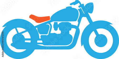 Blue motorcycle with orange seat isolated on transparent background. Motorcycle silhouette isolated on transparent background. 