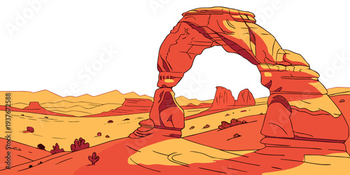 A pixelated image of a natural arch in the desert Vector