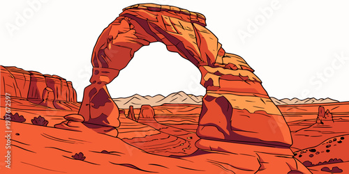 A pixelated image of a natural rock arch in the desert Vector