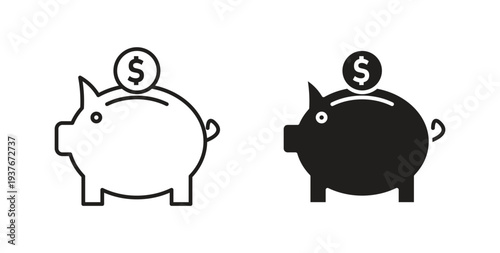 Piggy bank icon, Outline Symbol Illustration, Editable Stroke perfect for logos and more