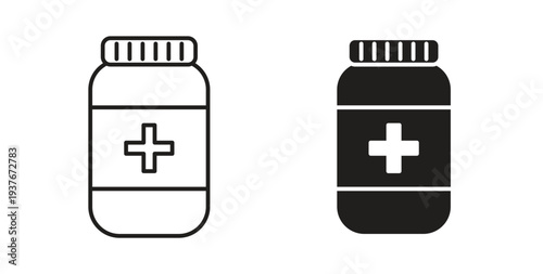 Pill bottle icon, Outline Symbol Illustration, Editable Stroke perfect for logos and more