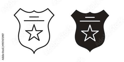 Police badge icon, Outline Symbol Illustration, Editable Stroke perfect for logos and more