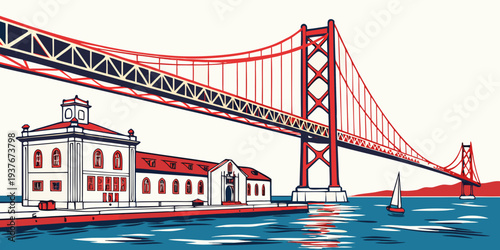 Golden gate bridge and fort baker in california Vector