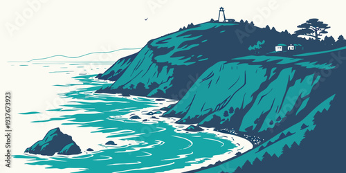 A scenic view of a cliff by the ocean Vector