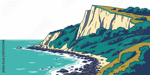 A scenic cliffside by the ocean with a winding path Vector