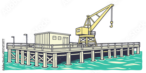 An offshore oil rig with a crane on the platform Vector