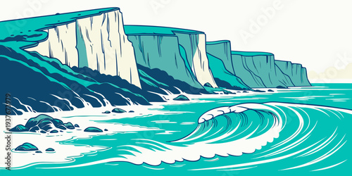 A scenic view of a cliff by the ocean Vector