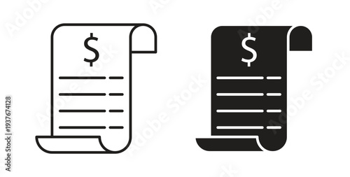 Receipt icon, Outline Symbol Illustration, Editable Stroke perfect for logos and more