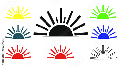 Sunrise Icon Set: Diverse Colors and Styles for Morning Concepts