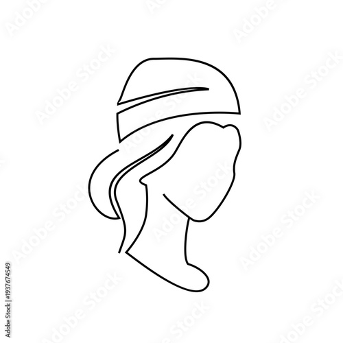 Minimalist Continuous Line Art of Woman's Profile with Head Covering