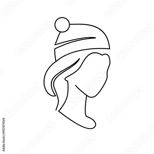 Minimalist Line Art Profile of a Person Wearing a Winter Beanie Hat with Pompom