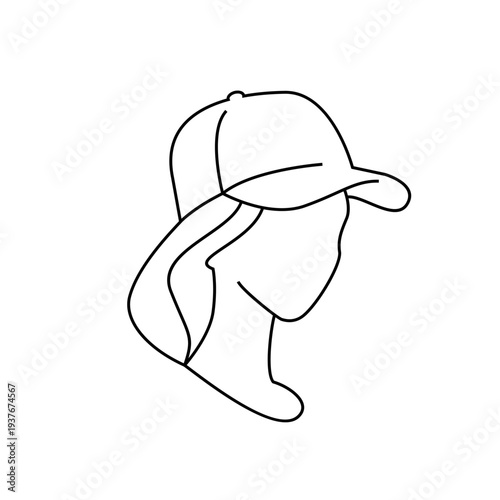 Minimalist Line Art Drawing of a Person's Head in a Baseball Cap, Profile View
