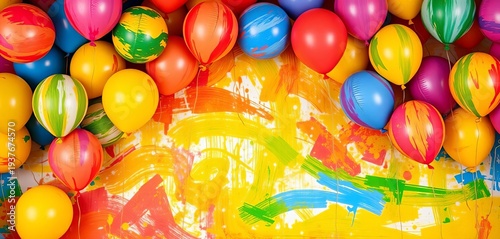 Vibrant painted balloons, colorful abstract background,  texture,  multicolored