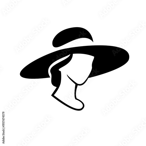 Elegant Woman in Wide-Brimmed Hat Silhouette Profile