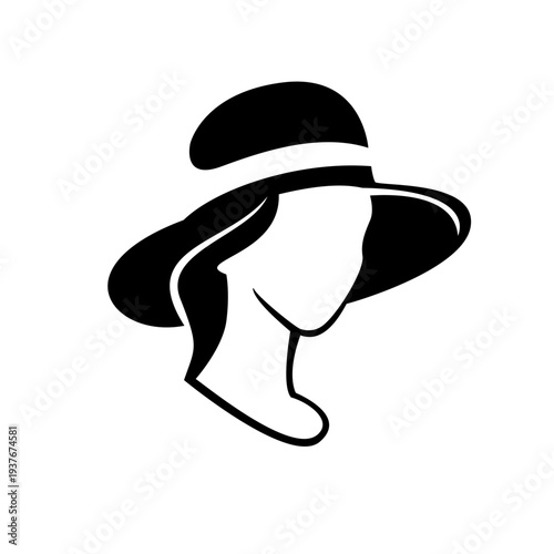Minimalist Silhouette Icon of a Woman's Profile Wearing a Stylish Wide-Brimmed Hat