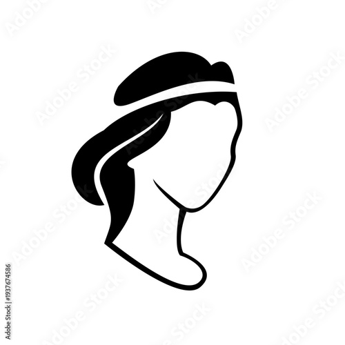 Woman Head Profile Silhouette Icon with Headband and Elegant Hairstyle