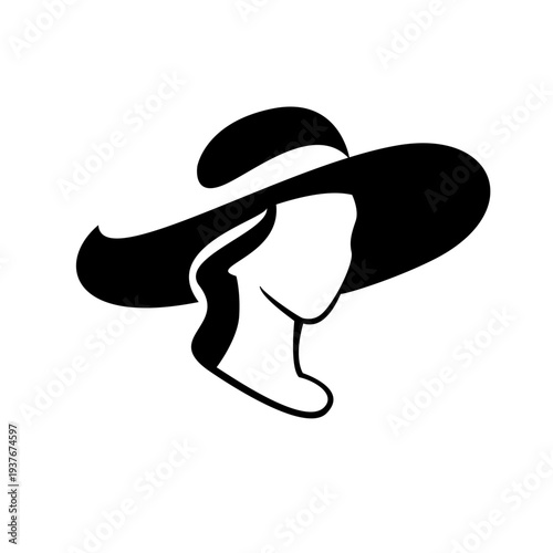 Elegant Woman Profile in Wide-Brimmed Hat Silhouette