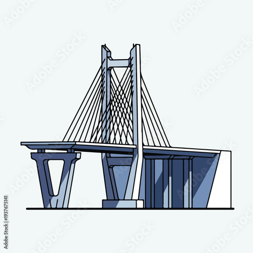 Cable stayed bridge with A shaped towers and suspension cables