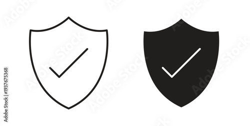 Shield check mark icon, Outline Symbol Illustration, Editable Stroke perfect for logos and more