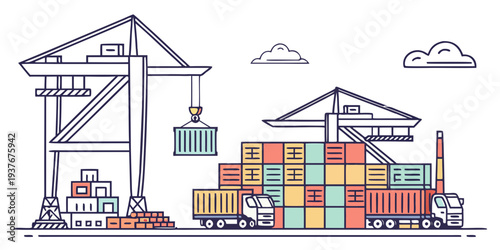 A cargo port with containers and cranes Vector