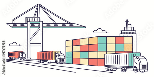 A truck is loading cargo containers at a port Vector