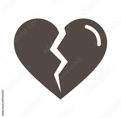 Brown broken heart symbol icon with crack line isolated on white background