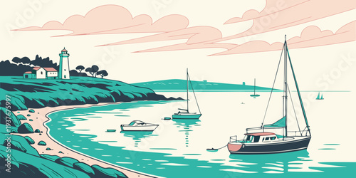 A serene sailboat scene on a tranquil body of water Vector