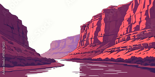 A pixel art image of a river between two cliffs Vector