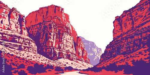 A pixelated image of red and purple mountains Vector