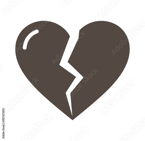 Brown broken heart symbol on white background