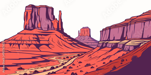 A pixel art image of a desert landscape with rock formations Vector