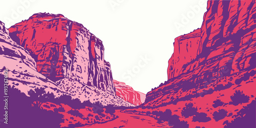 A pixelated image of a red and purple mountain range Vector
