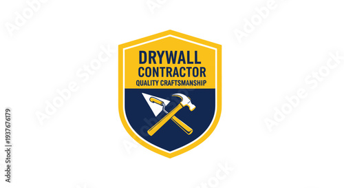 Drywall Contractor Shield Logo with Tools - Quality Craftsmanship