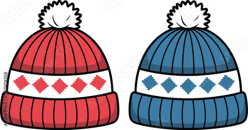 Vector Illustration of Winter Outfit Combinations Featuring Jackets Sweaters Scarves and Knit Hats for Holiday Fashion