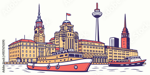A stylized illustration of hamburg's city skyline Vector