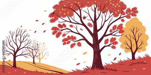 A colorful illustration of trees with autumn leaves Vector