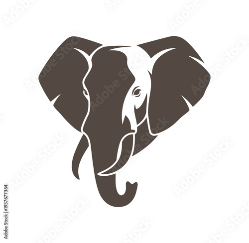 brown elephant head with white outline on white background