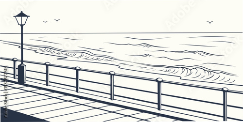 A pier with a street light on a cloudy day Vector